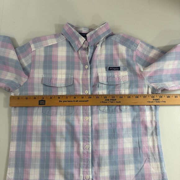 Columbia Women's PFG Super Bonehead Button Down Shirt Pink Blue Plaid Size XS - Picture 7 of 12